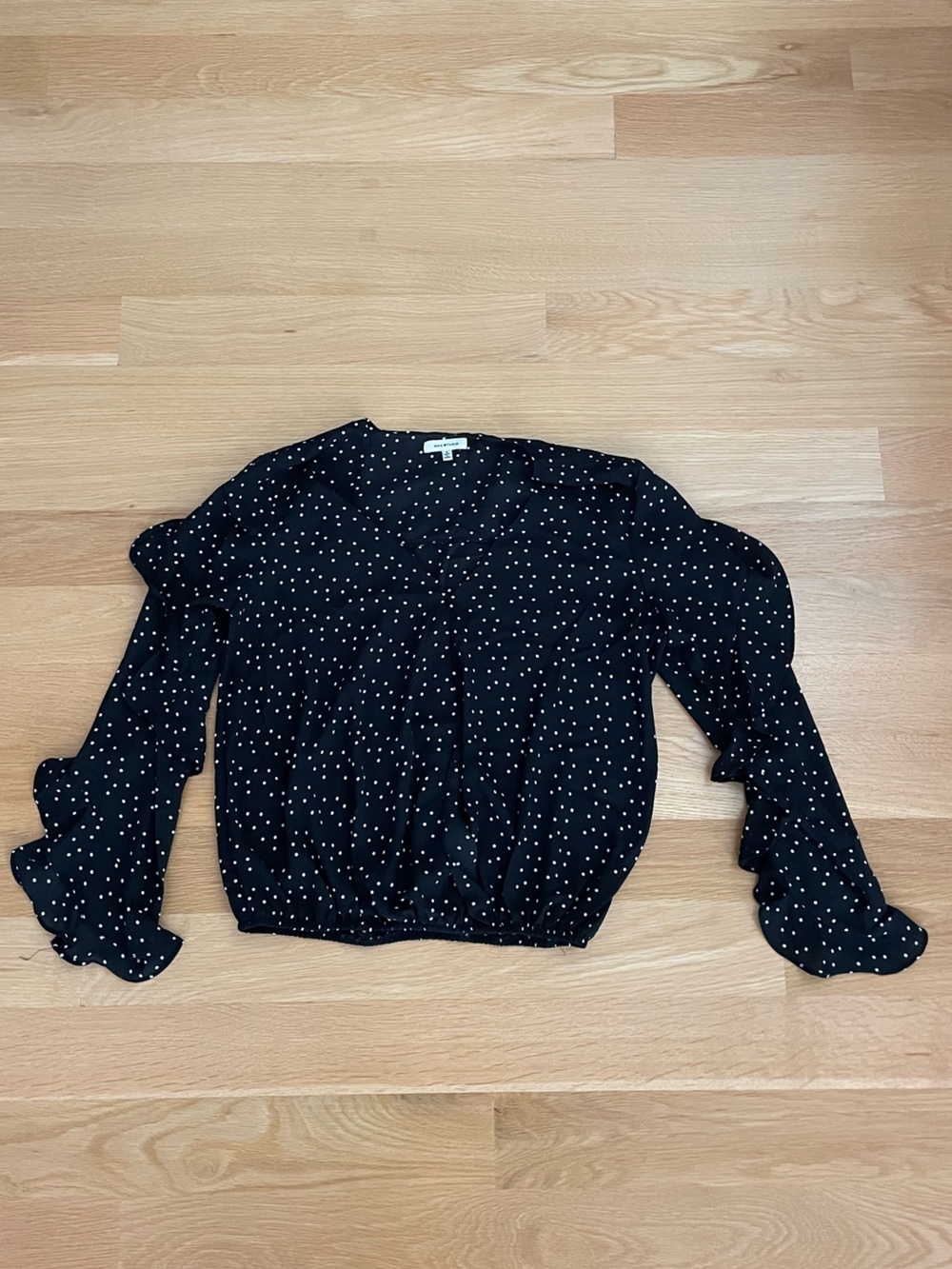 Max Studio Black Polka Dot V-Neck Blouse